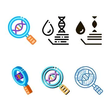 Multipack magnifier glass molecule lab biomaterial vector Stock Illustration