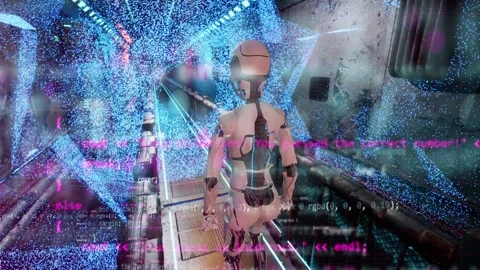 Multipack of video animations with walking humanoid robot character between  Stock Footage 290466247