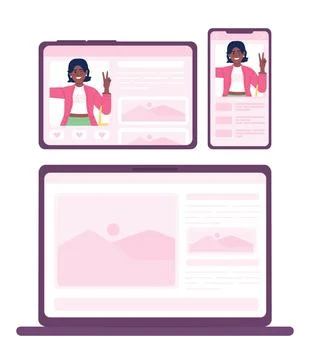 Multiplatform software semi flat color vector device screens set Stock Illustration