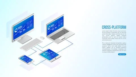 Multiplatform web page concept for pc, laptop, tablet and smartphone. Stock Illustration