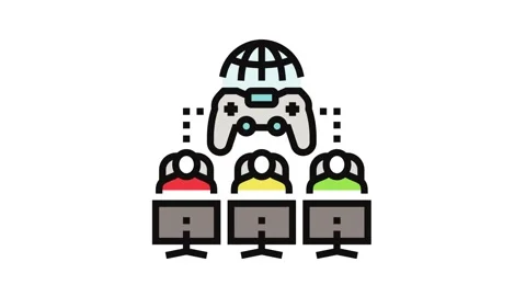 Multiplayer games game development color icon animation Stock Footage 326105462