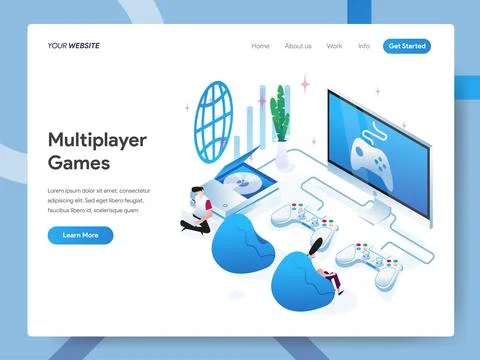 Multiplayer Games Isometric Illustration for website page Stock Illustration