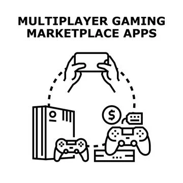 Multiplayer gaming marketplace apps concept vector Stock Illustration