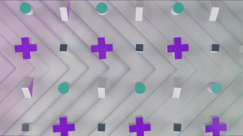 Multiple 3D shapes floating against triangles on white background Stock Footage 141057806