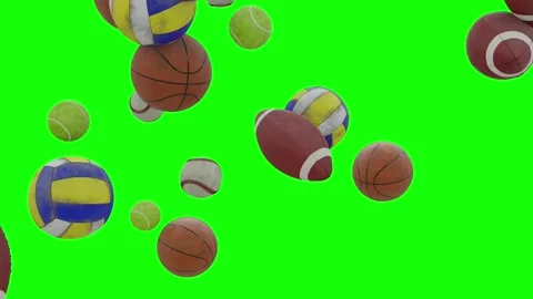 Multiple 3d sports balls falling down on green screen background Stock Footage 314004369