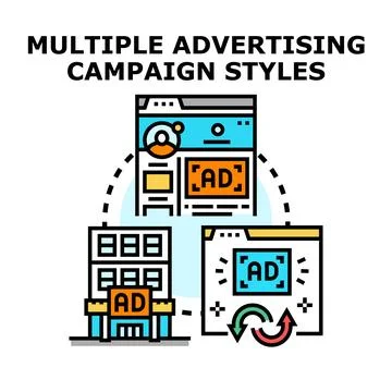 Multiple advertising campaign styles implementing digital and outdoor strat.. Stock Illustration
