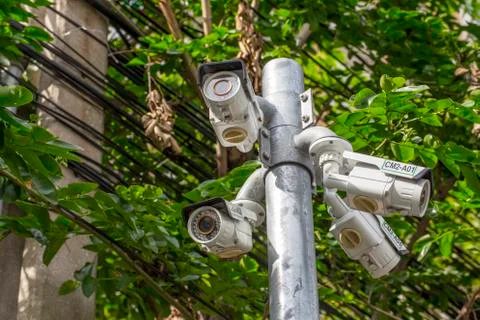 Multiple Angle Outdoor CCTV Camera on the Pole Stock Photos