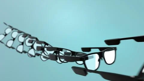 Multiple AR smart glasses on turquoise background in perspective view Stock Photos