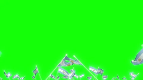 Multiple argentina national flags waving together against bright solid green Видео 345135344