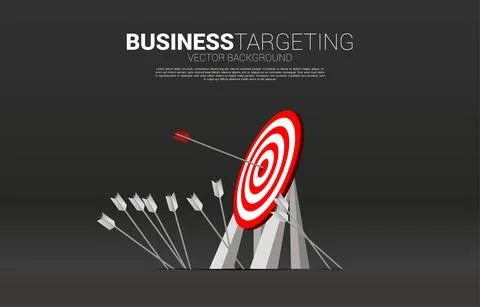 Multiple arrow archery on the floor and hit on the center of target on tripod Stock Illustration