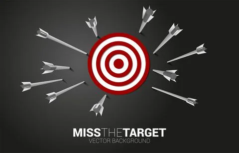 Multiple arrow archery missing target. Business Concept of marketing target a Stock Illustration