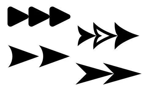 Multiple arrowhead vector elements, Triangles and sharp pointing icons, Black Stock Illustration
