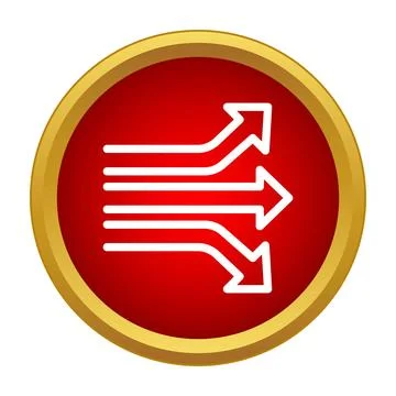 Multiple arrows diverging forward in red button Illustrazione stock
