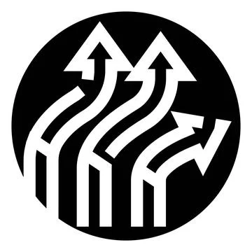Multiple arrows diverging from a single path showing choice Stock Illustration