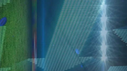 Multiple arrows moving and uruguay print on rugby balls falling against sports Stock Footage 312436916