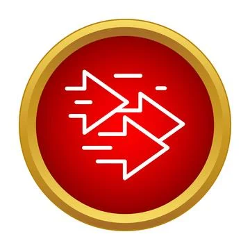 Multiple arrows moving fast red button icon Stock Illustration