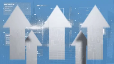 Multiple arrows moving upwards and digital interface with data processing Stock Footage 329412678
