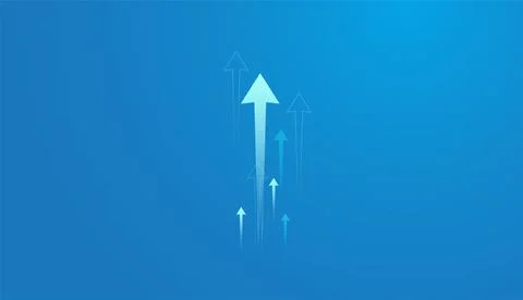 Multiple arrows pointing upward on a blue gradient background, symbolizing .. Stock Illustration