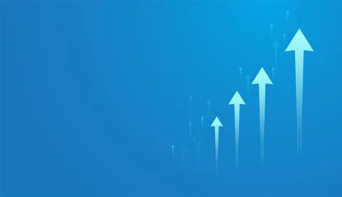 Multiple arrows pointing upward on a blue gradient background, symbolizing .. Stock Illustration