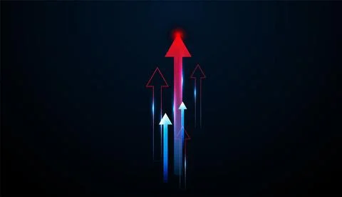 Multiple arrows shine with electric light, expressing rapid progress in dig.. Stock Illustration