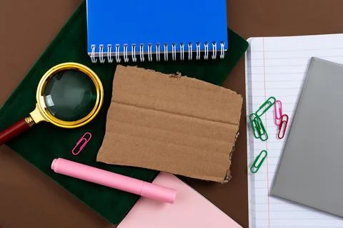 Multiple Assorted Collection Office Stationery Photo With Pens Pencils Notepads Stock Photos