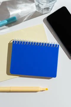 Multiple Assorted Collection Office Stationery Photo With Pens Pencils Notepads Stock Photos