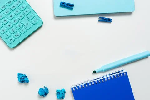 Multiple Assorted Collection Office Stationery Photo With Pens Pencils Notepads Stock Photos