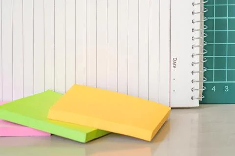 Multiple Assorted Collection Office Stationery Photo With Pens Pencils Note.. Stock Photos