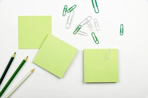 Multiple Assorted Collection Office Stationery Photo With Pens Pencils Note.. Stock Photos