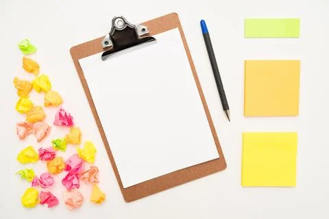 Multiple Assorted Collection Office Stationery Photo With Pens Pencils Note.. Stock Photos