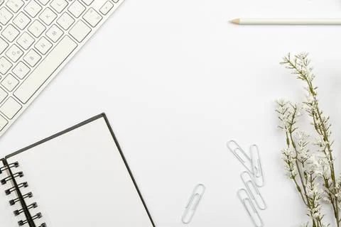Multiple Assorted Collection Office Stationery Photo With Pens Pencils Note.. Stock Photos