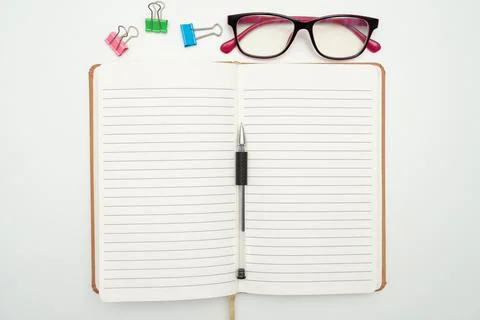 Multiple Assorted Collection Office Stationery Photo With Pens Pencils Note.. Stock Photos