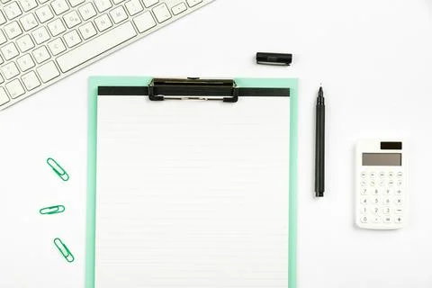 Multiple Assorted Collection Office Stationery Photo With Pens Pencils Note.. Stock Photos