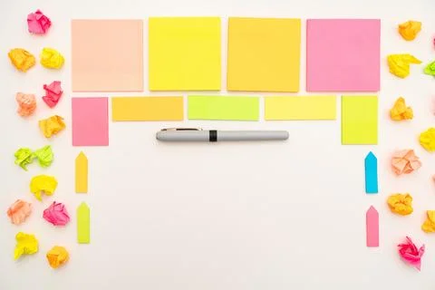 Multiple Assorted Collection Office Stationery Photo With Pens Pencils Note.. Stock Photos