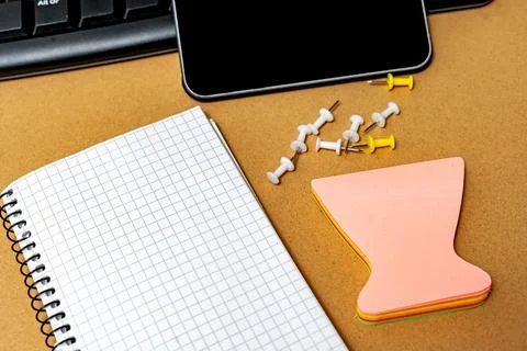 Multiple Assorted Collection Office Stationery Photo With Pens Pencils Note.. Stock Photos