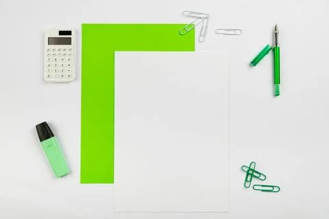 Multiple Assorted Collection Office Stationery Photo With Pens Pencils Note.. Stock Photos
