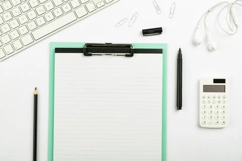 Multiple Assorted Collection Office Stationery Photo With Pens Pencils Note.. Stock Photos