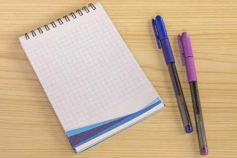 Multiple Assorted Collection Office Stationery Photo With Pens Pencils Note.. Stock Photos