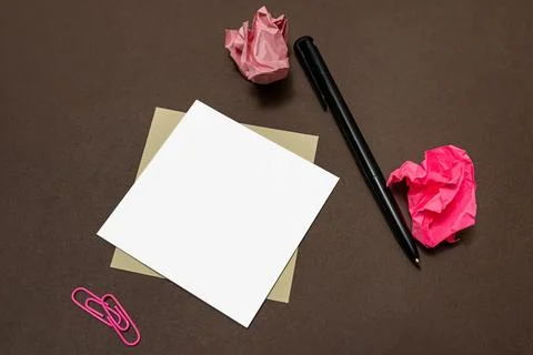 Multiple Assorted Collection Office Stationery Photo With Pens Pencils Note.. Stock Photos