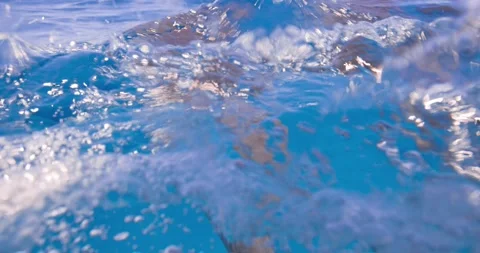 Multiple Atlantic spotted dolphins move smoothly through clear tropical blue Stock Footage 342104848