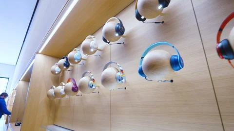 Multiple Audio headphones Beats by Dr Dre Apple Stock Footage 118055350