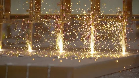 Multiple autogenous cutters cutting steel Stock Footage 80908643