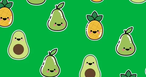 Multiple avocado, guava and pineapple icons moving in seamless pattern against 動画素材 318769453