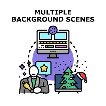 Multiple background scenes video editing concept Stock Illustration