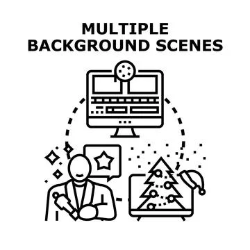 Multiple background scenes video editing concept Stock Illustration