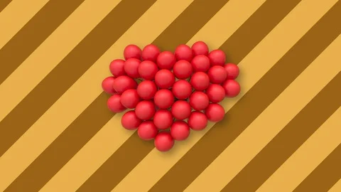 Multiple balloons forming a heart on background with yellow and brown stripes Stock Footage 113142861