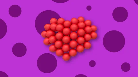 Multiple balloons forming a heart in the center on purple background with spots Stock Footage 113143265
