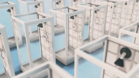 Multiple Bath Room Showers In a Row 4k Stock Footage 148184103