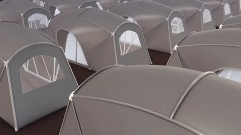 Multiple Big Camping Tents in a row 4k Stock Footage 148510182