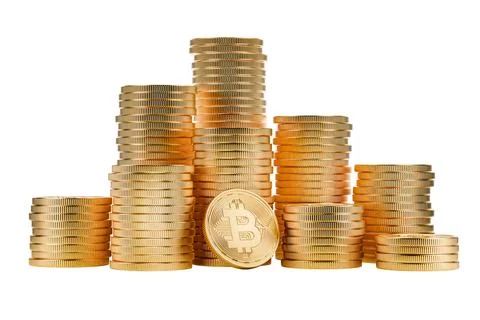 Multiple Bitcoin coins isolated on a white or transparent background. Bitcoin Stock Illustration